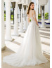 Ivory Beaded Lace Glitter Tulle Wedding Dress With Detachable Straps